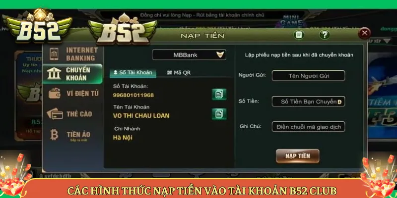 Các Hình Thức Nạp Tiền Vào Tài Khoản B52 Club